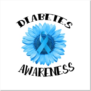 Diabetes awareness Blue ribbon Sunflower Diabetes Gift Posters and Art